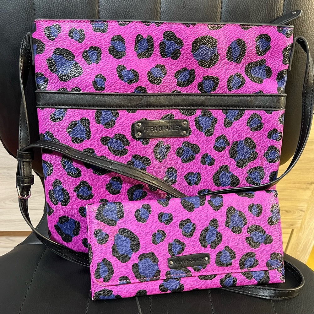 Vera Bradley Pink and Black Leopard Crossbody Bag Set